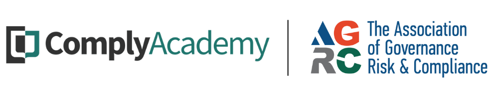 ComplyAcademy logo on the left and The Association of Governance Risk & Compliance logo on the right.