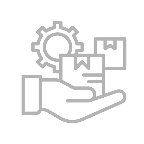 Hand holding parcels with a gear icon in the background, symbolizing logistics and operations support