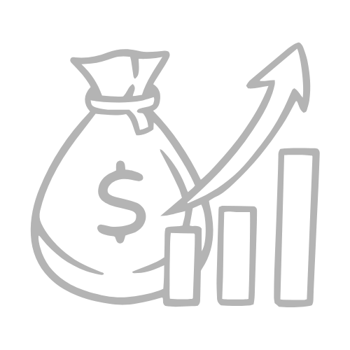 Money bag with dollar sign and a rising bar chart indicating financial growth.