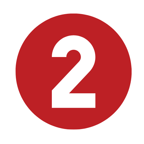 Step 2 badge: red circle with the black number 2, indicating step two