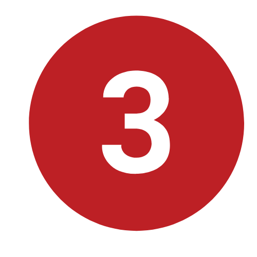 Red circular badge with the number 3 indicating step three in a sequence