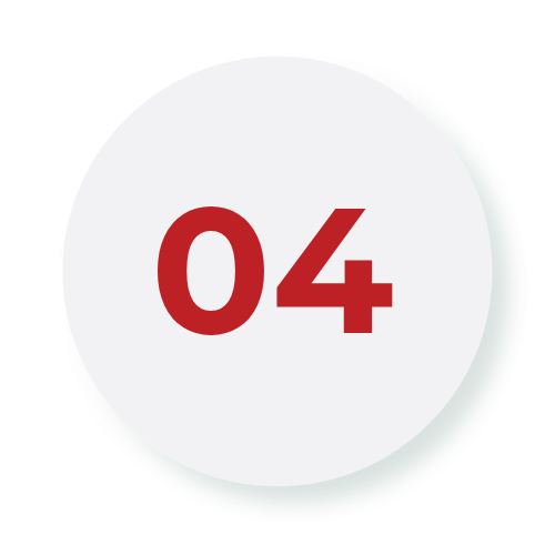 Circular badge with a light gray center displaying the red number 04