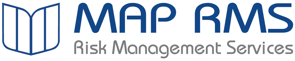 MAP RMS Risk Management Services logo with a blue shield/book icon and blue acronym MAP RMS above gray 'Risk Management Services' text