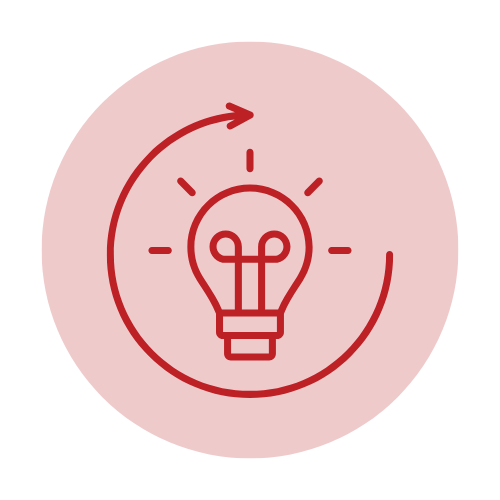 Mystical Minimal Logo 26 - Complyport - Your Trusted Partner in Governance, Risk, Compliance & Technology - Complyport - Your Trusted Partner in Governance, Risk, Compliance & Technology Red line art of a lightbulb encircled by a curved arrow on a pink circular background, representing innovation or a new idea.